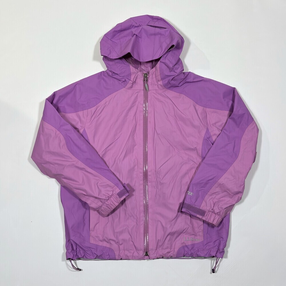 LL Bean Girls Rain Jacket Windbreaker Hoodie Purple - Kids Large 14-16
